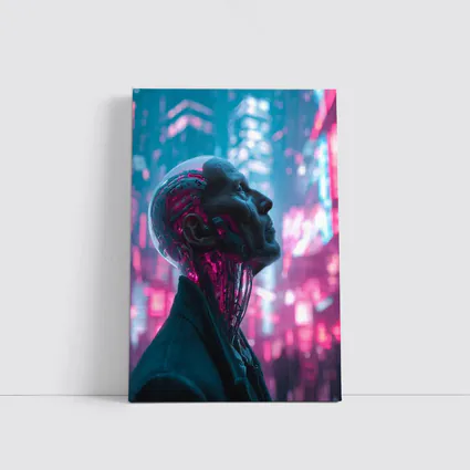Cyberpunk Android Man Neon City Night