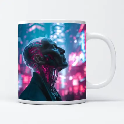 Cyberpunk Android Man Neon City Night