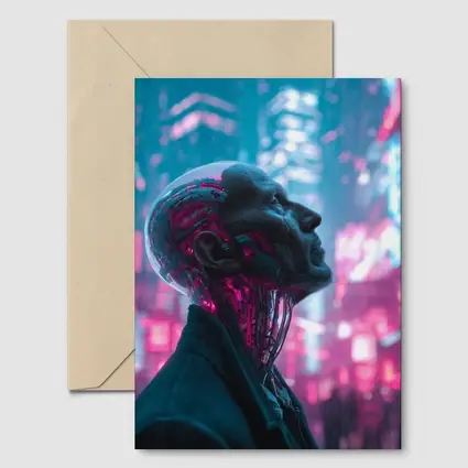 Cyberpunk Android Man Neon City Night