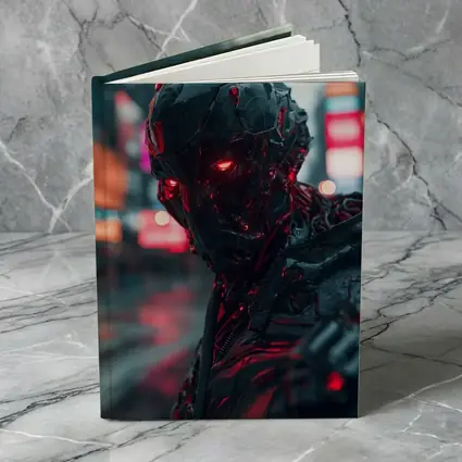 Dark Cyberpunk Robot Red Eyes City Street