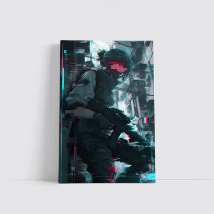 Cyberpunk Anime Soldier Girl Glitch City