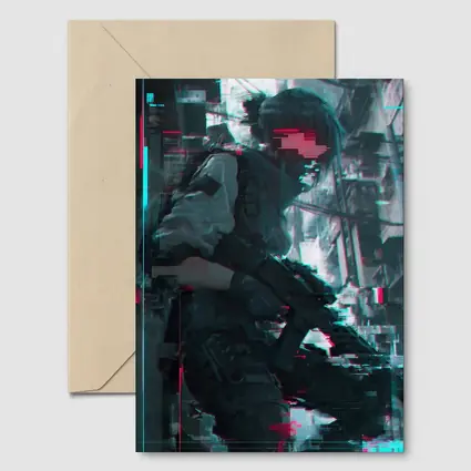 Cyberpunk Anime Soldier Girl Glitch City