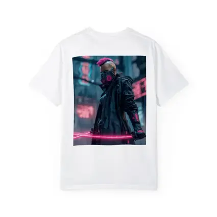 Cyberpunk Warrior Neon Swords Rainy City