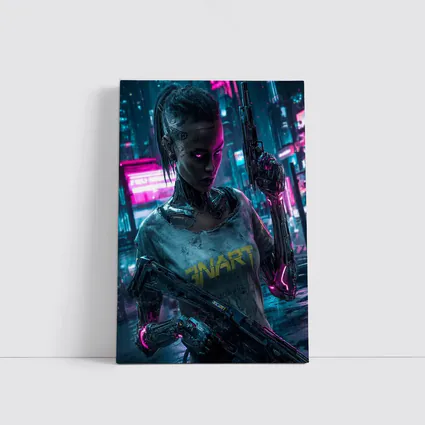 Cyberpunk Female Cyborg Neon City Street