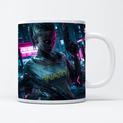 Cyberpunk Female Cyborg Neon City Street