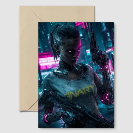 Cyberpunk Female Cyborg Neon City Street
