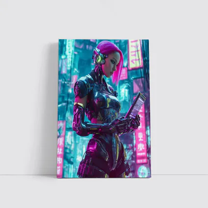 Cyberpunk Female Robot Pink Neon City