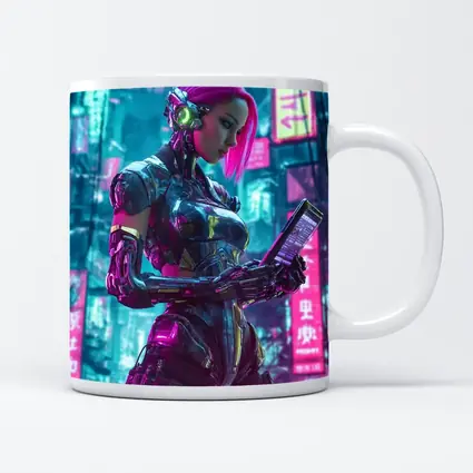 Cyberpunk Female Robot Pink Neon City