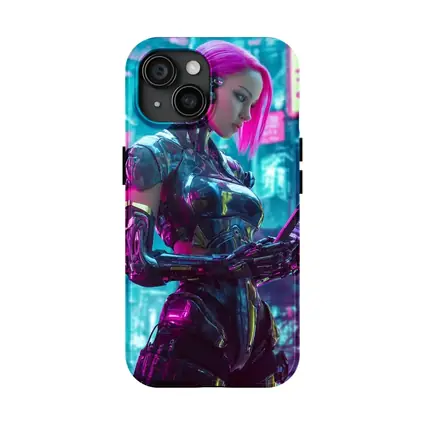 Cyberpunk Female Robot Pink Neon City