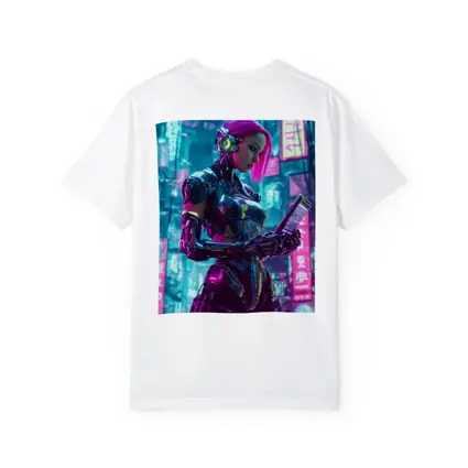 Cyberpunk Female Robot Pink Neon City