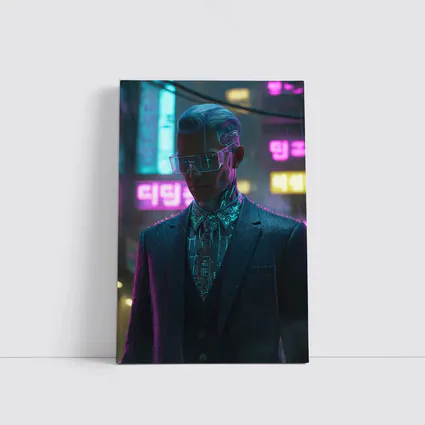 Cyberpunk Man Neon City Rainy Night