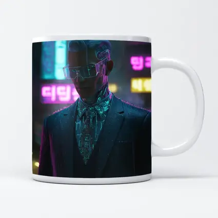 Cyberpunk Man Neon City Rainy Night