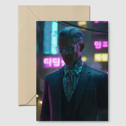 Cyberpunk Man Neon City Rainy Night