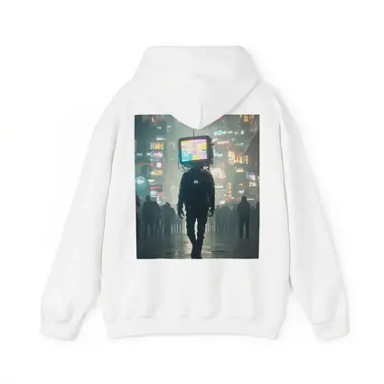 TV Head Figure Walking Cyberpunk City Night