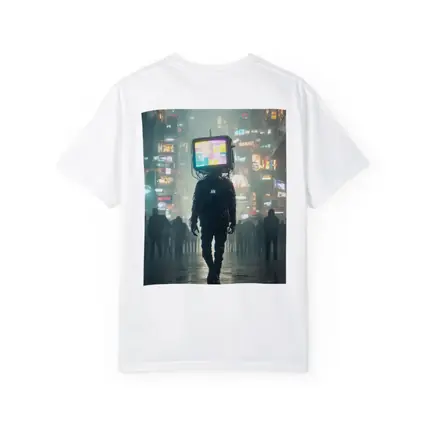 TV Head Figure Walking Cyberpunk City Night