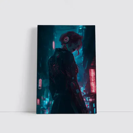 Cyberpunk Woman Neon City Night Art