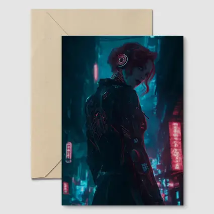 Cyberpunk Woman Neon City Night Art