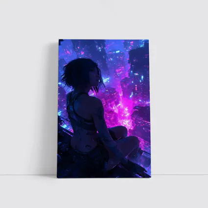 Anime Girl Overlooking Neon Cyberpunk City