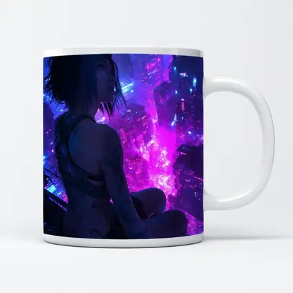 Anime Girl Overlooking Neon Cyberpunk City