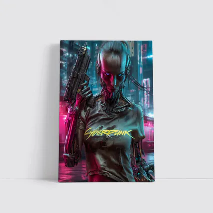 Cyberpunk Woman Cyborg Neon City Night