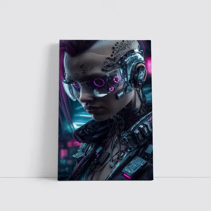 Cyberpunk Female Cyborg Neon City Portrait
