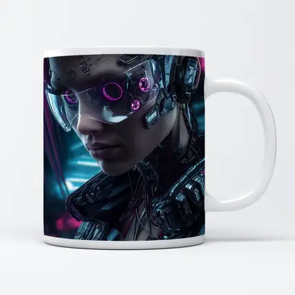 Cyberpunk Female Cyborg Neon City Portrait