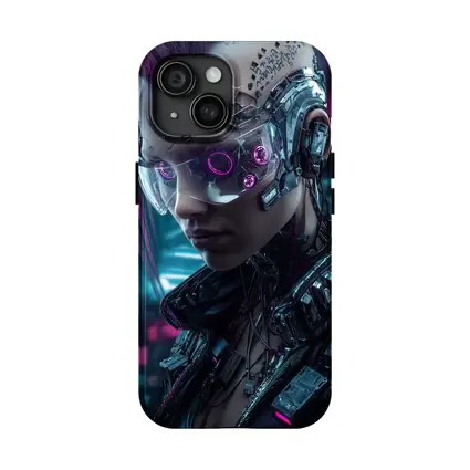 Cyberpunk Female Cyborg Neon City Portrait