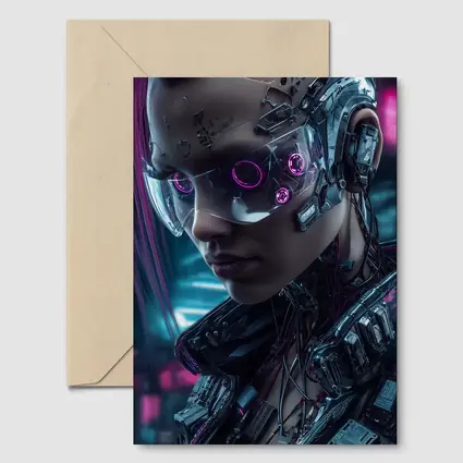 Cyberpunk Female Cyborg Neon City Portrait