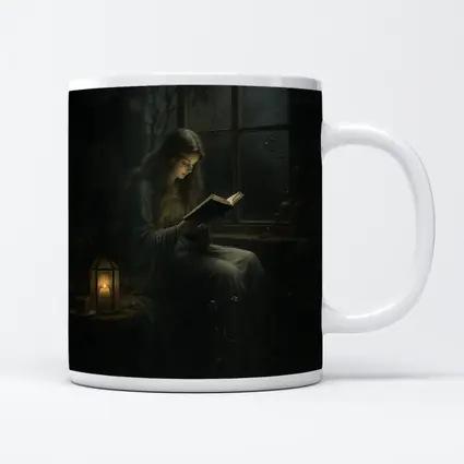 Girl Reading Book By Candlelight Window