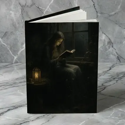 Girl Reading Book By Candlelight Window