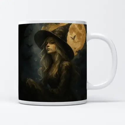 Witch Girl Full Moon Night Oil Painting