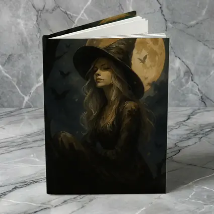 Witch Girl Full Moon Night Oil Painting