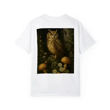 Great Horned Owl Mushrooms Forest Dark Background