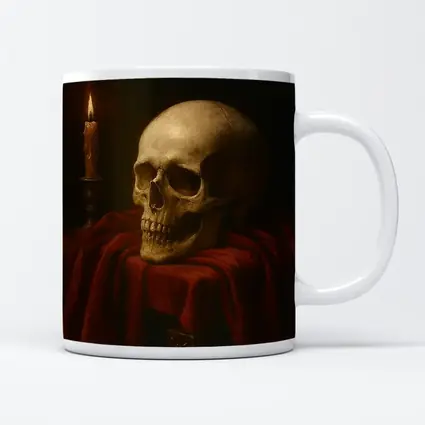 Skull Candlelight Red Velvet Dark Oil Painting
