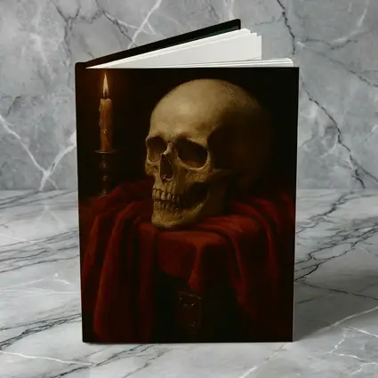 Skull Candlelight Red Velvet Dark Oil Painting
