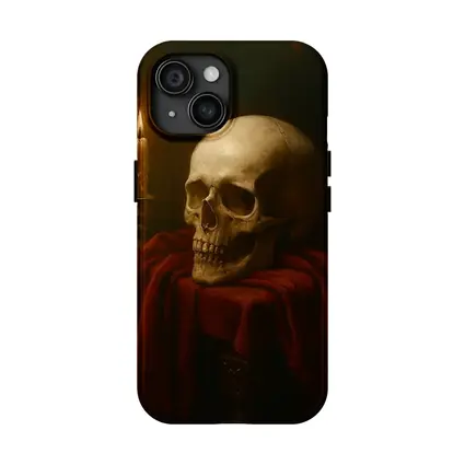 Skull Candlelight Red Velvet Dark Oil Painting