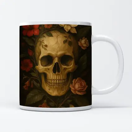 Skull With Red Roses Floral Dark Painting