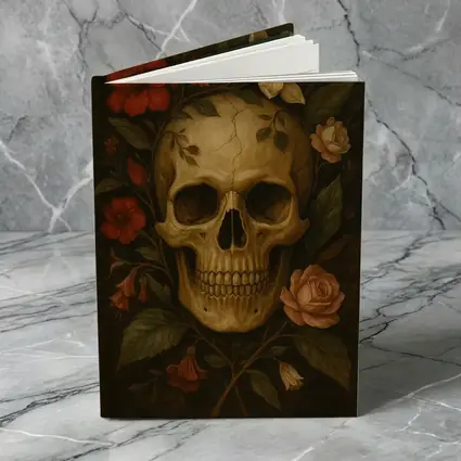 Skull With Red Roses Floral Dark Painting