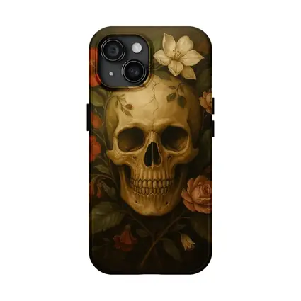 Skull With Red Roses Floral Dark Painting