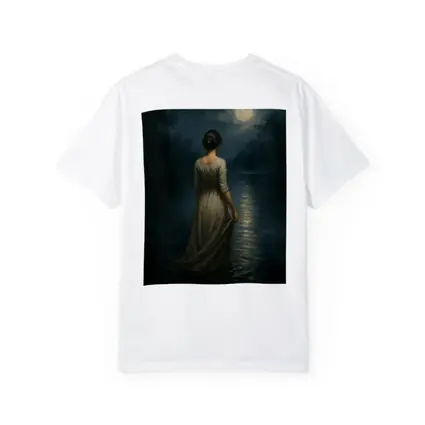 Woman in White Dress Moonlit Water Oil Painting