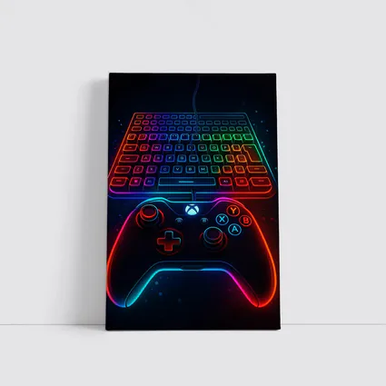 Neon Gaming Controller Keyboard Dark Background