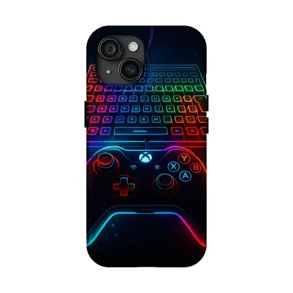 Neon Gaming Controller Keyboard Dark Background