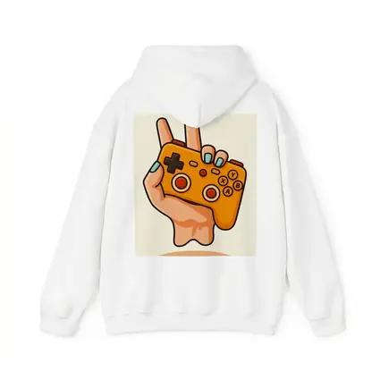 Hand Holding Orange Gaming Controller Peace Sign