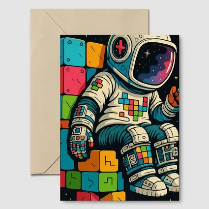 Astronaut Playing Tetris In Outer Space