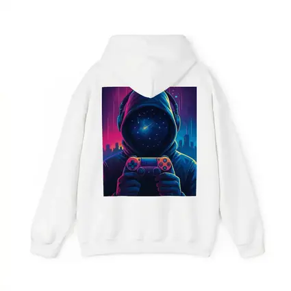 Hooded Gamer Controller Neon Cyberpunk City Night