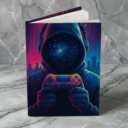 Hooded Gamer Controller Neon Cyberpunk City Night