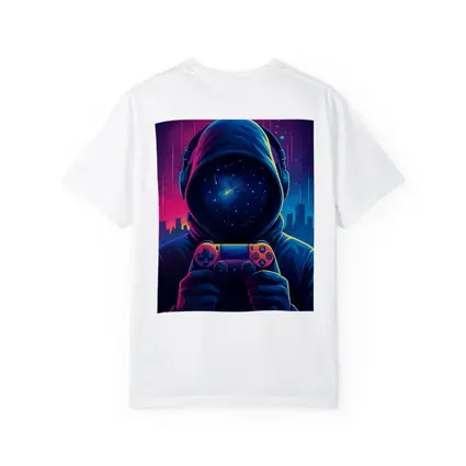 Hooded Gamer Controller Neon Cyberpunk City Night