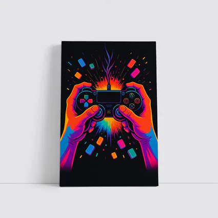 Neon Gaming Controller Hands Dark Background