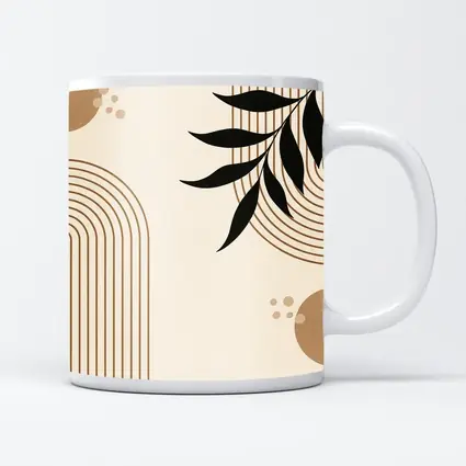 Boho Arch Lines Leaf Beige Abstract Art