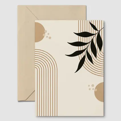 Boho Arch Lines Leaf Beige Abstract Art